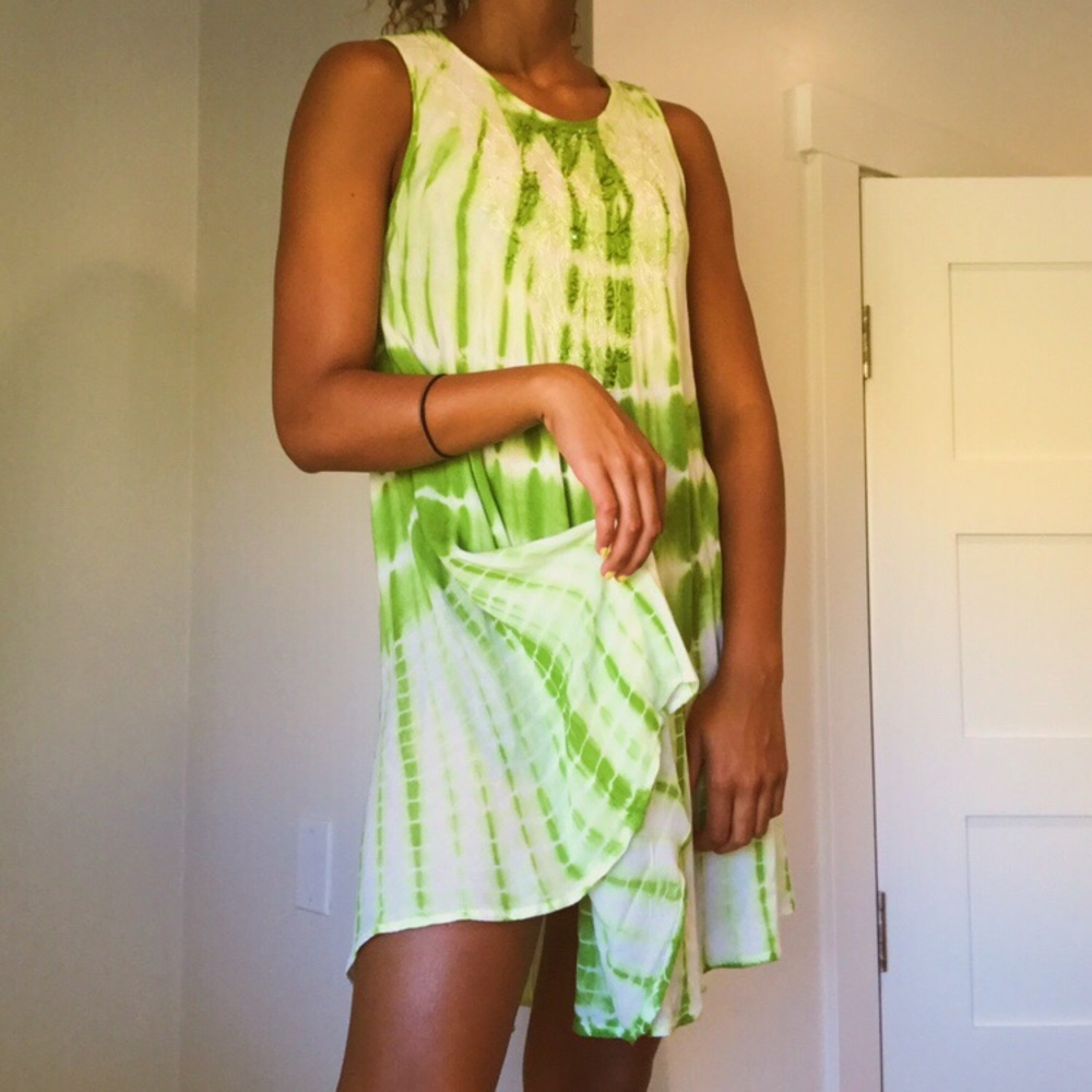 green tie dye beaded dress